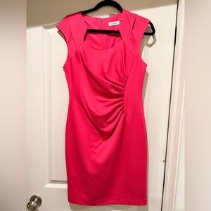 Calvin Klein Dress Women 8 Hot Pink Scuba Pleated Front Career Office